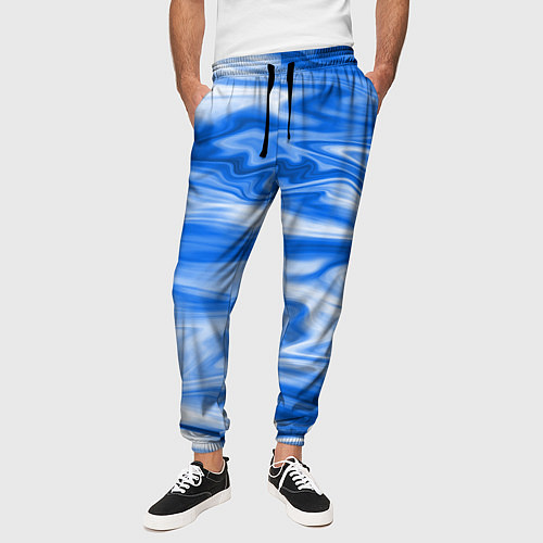 Мужские брюки Бело синий абстрактный фон Волны / 3D-принт – фото 3