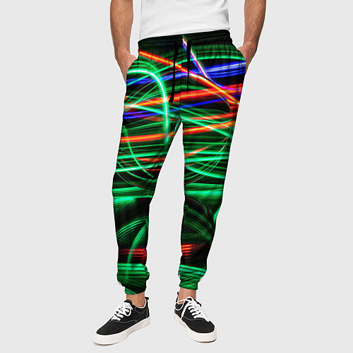 Мужские брюки Абстрактное множество цветных линий / 3D-принт – фото 3