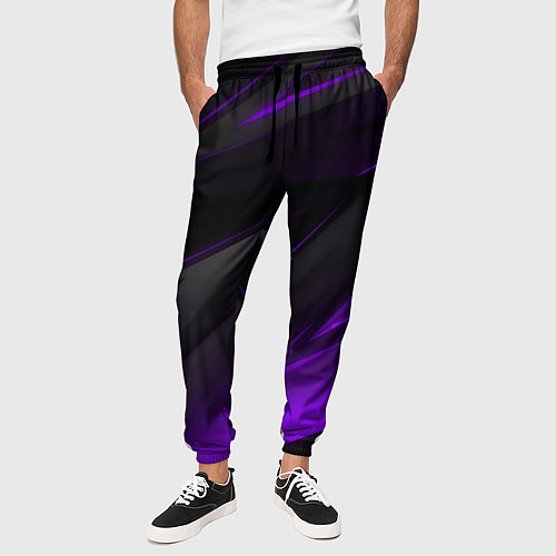 Мужские брюки Черно-фиолетовая геометрическая абстракция / 3D-принт – фото 3