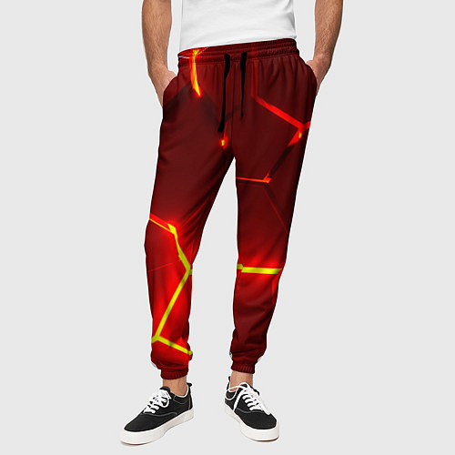 Мужские брюки Красные неоновые геометрические плиты / 3D-принт – фото 3