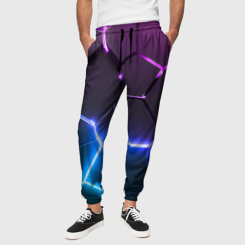 Мужские брюки Фиолетовый градиент - неоновые геометрические плит / 3D-принт – фото 3