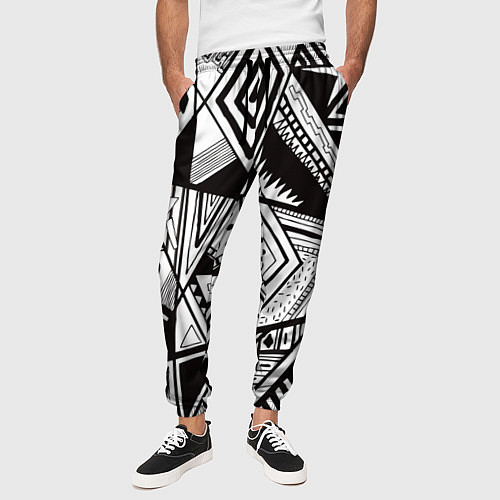 Мужские брюки Черно белый узор / 3D-принт – фото 3