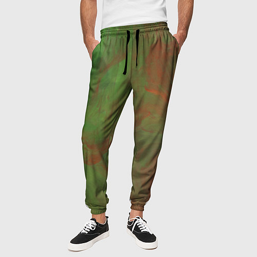 Мужские брюки Зелёные и красные волны красок / 3D-принт – фото 3