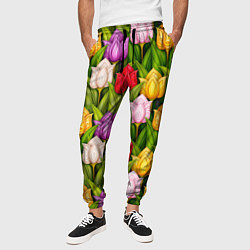 Брюки на резинке мужские Объемные разноцветные тюльпаны, цвет: 3D-принт — фото 2