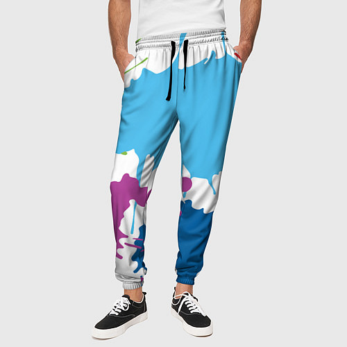 Мужские брюки Цветные кляксы на белом фоне / 3D-принт – фото 3