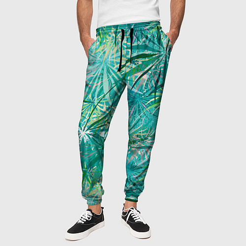 Мужские брюки Тропические листья на зеленом фоне / 3D-принт – фото 3