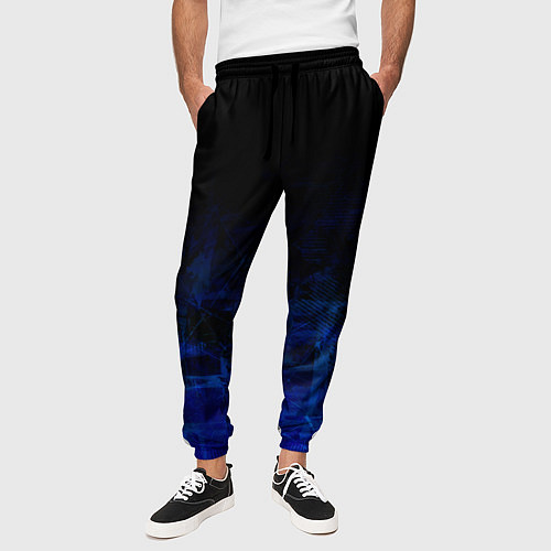 Мужские брюки Однотонный черный и темно синий гранжевый градиент / 3D-принт – фото 3