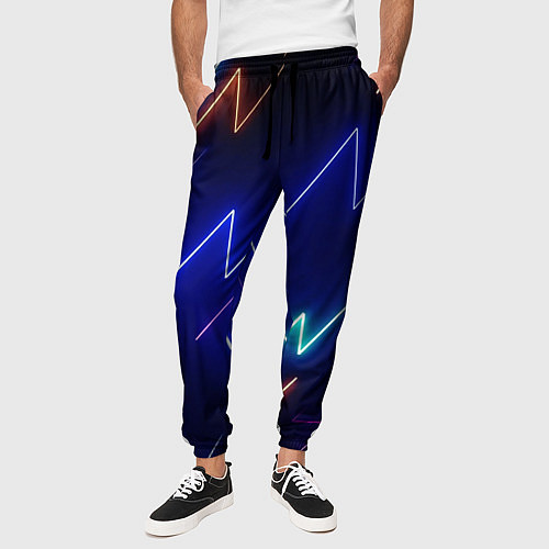 Мужские брюки Неоновые изогнутые линии / 3D-принт – фото 3