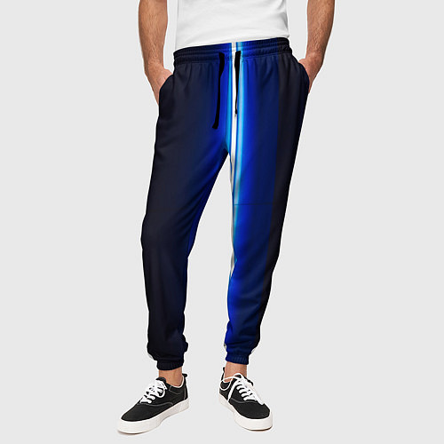 Мужские брюки Неоновое синее свечение / 3D-принт – фото 3