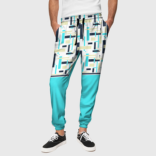 Мужские брюки Голубой неоновый геометрический узор / 3D-принт – фото 3