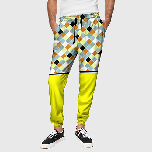 Мужские брюки Желтый неоновый комбинированный узор / 3D-принт – фото 3