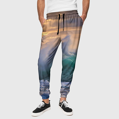 Мужские брюки Штормовая волна, накатывающая на берег / 3D-принт – фото 3