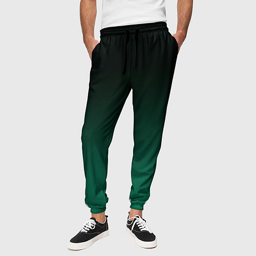 Мужские брюки Черный и бирюзово - зеленый, текстурированный под / 3D-принт – фото 3