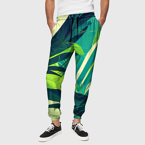 Мужские брюки Яркие тропические листья пальмы / 3D-принт – фото 3