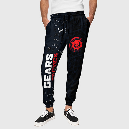Мужские брюки Gears of War красно-белой лого на темном фоне / 3D-принт – фото 3