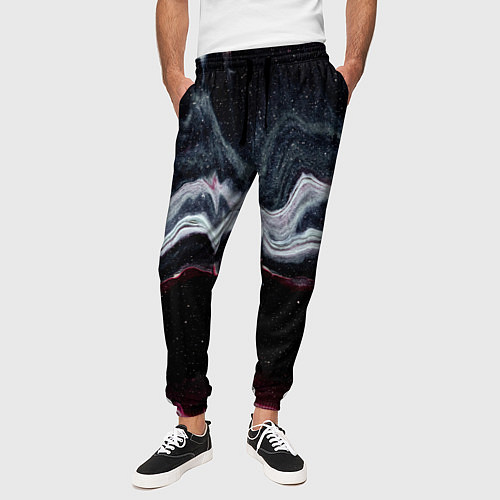 Мужские брюки Волнообразные следы белого и красного песка / 3D-принт – фото 3
