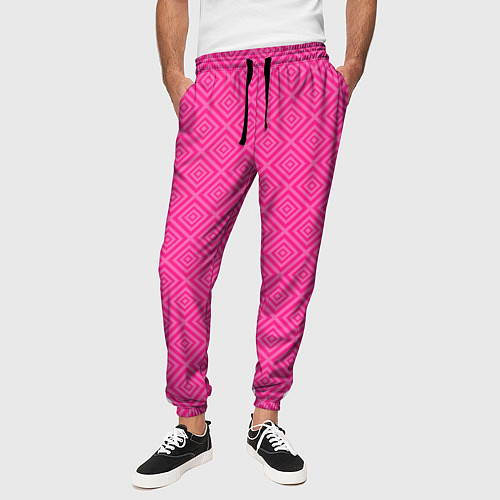 Мужские брюки Розовый орнамент из квадратиков / 3D-принт – фото 3