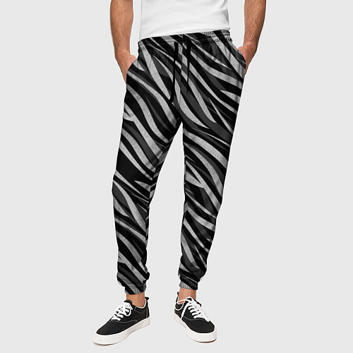 Мужские брюки Полосатый черно-серый узор Зебра / 3D-принт – фото 3