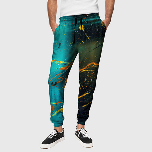Мужские брюки Абстрактные голубые стены и тени с красками / 3D-принт – фото 3
