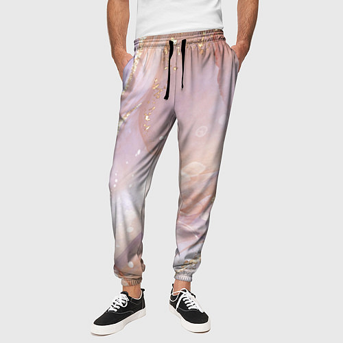 Мужские брюки Бежевый с золотом мрамор / 3D-принт – фото 3