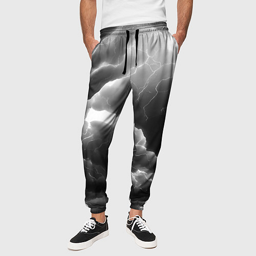 Мужские брюки Молнии в черных тучах / 3D-принт – фото 3