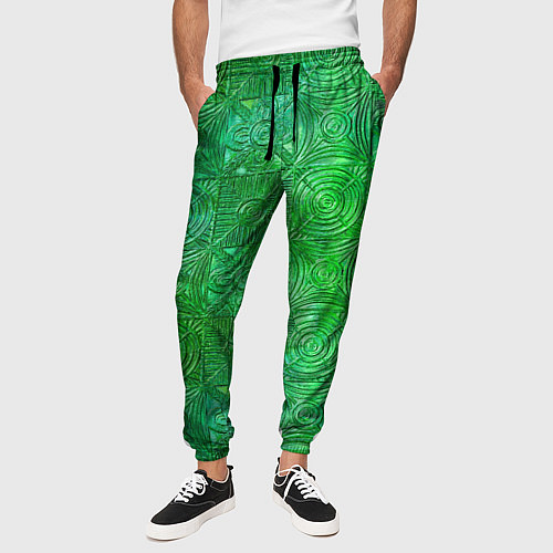 Мужские брюки Узорчатый зеленый стеклоблок имитация / 3D-принт – фото 3