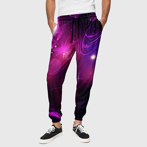 Мужские брюки Фиолетовые неоновые блики / 3D-принт – фото 3
