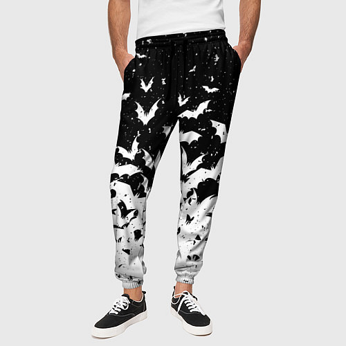 Мужские брюки Black and white bat pattern / 3D-принт – фото 3