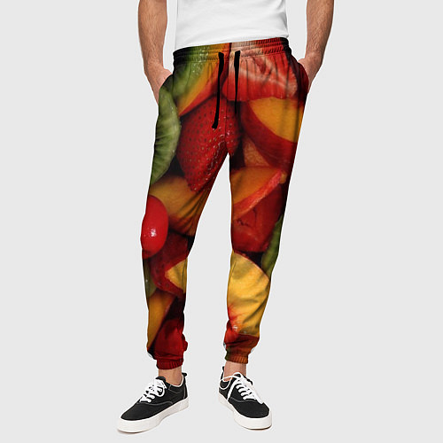 Мужские брюки Фруктово ягодный фон / 3D-принт – фото 3