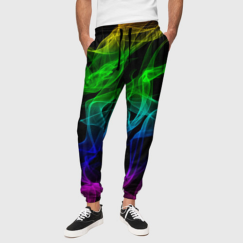 Мужские брюки Разноцветный неоновый дым / 3D-принт – фото 3