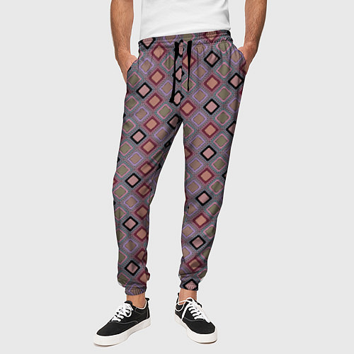 Мужские брюки Разноцветные квадраты с зигзагами / 3D-принт – фото 3