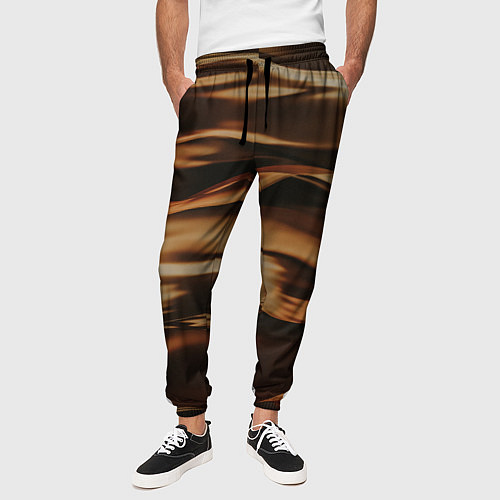 Мужские брюки Тёмно-золотые нановолны / 3D-принт – фото 3