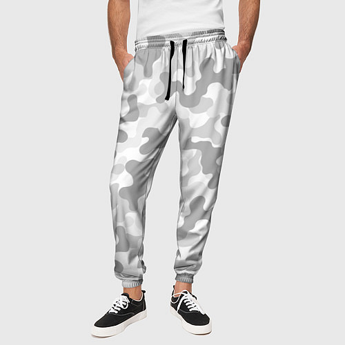Мужские брюки Камуфляж цифра светло-серый крупный / 3D-принт – фото 3