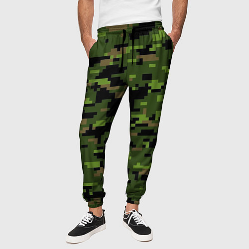 Мужские брюки Камуфляж лесной пиксель / 3D-принт – фото 3