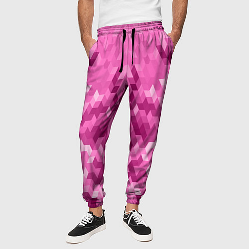 Мужские брюки Яркий малиново-розовый геометрический узор / 3D-принт – фото 3