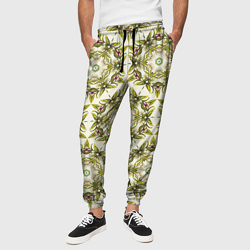 Мужские брюки Цветы абстрактные зелёные / 3D-принт – фото 3