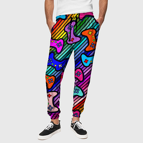 Мужские брюки Многоцветные полоски с джойстиками / 3D-принт – фото 3