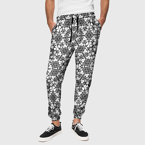 Мужские брюки Черно-белый кружевной ажурный узор Цветочное круже / 3D-принт – фото 3
