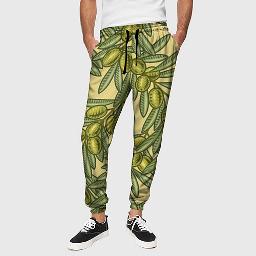 Мужские брюки Винтажные ветви оливок / 3D-принт – фото 3