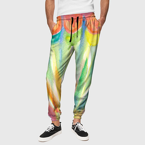 Мужские брюки Акварельная абстракция цветение / 3D-принт – фото 3