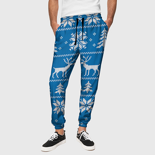 Мужские брюки Рождественский синий свитер с оленями / 3D-принт – фото 3