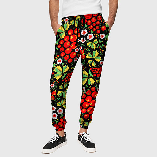 Мужские брюки Русские узоры - цветы и ягоды / 3D-принт – фото 3