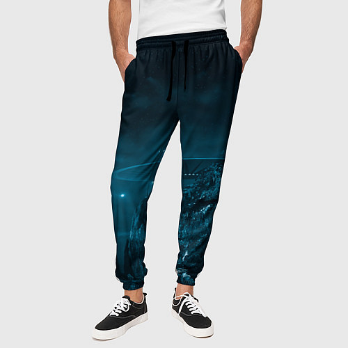 Мужские брюки Синий космос, горы и нло / 3D-принт – фото 3