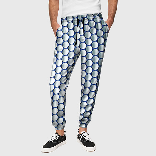 Мужские брюки Геометрические бело-синие круги / 3D-принт – фото 3