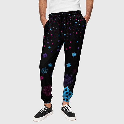 Мужские брюки Цветные снежинки / 3D-принт – фото 3