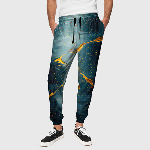 Мужские брюки Синий мрачный туман и оранжевые краски / 3D-принт – фото 3