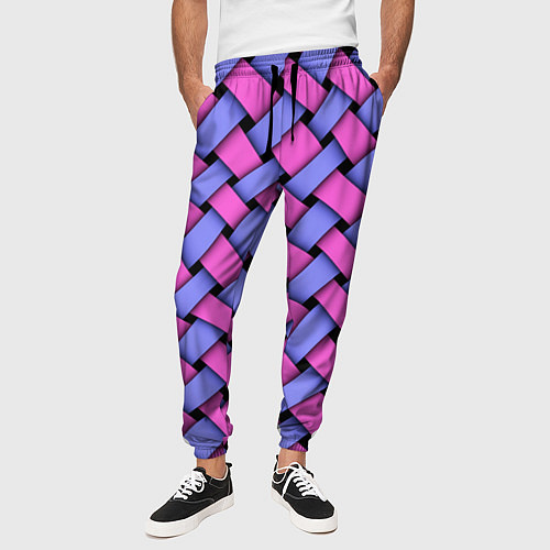 Мужские брюки Фиолетово-сиреневая плетёнка - оптическая иллюзия / 3D-принт – фото 3