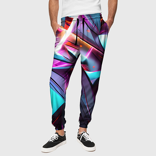 Мужские брюки Осколки голубовато-металлические / 3D-принт – фото 3