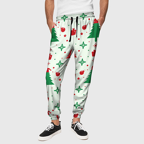 Мужские брюки Праздничные ёлочки / 3D-принт – фото 3