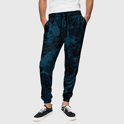 Мужские брюки Синий и черный мраморный узор / 3D-принт – фото 3